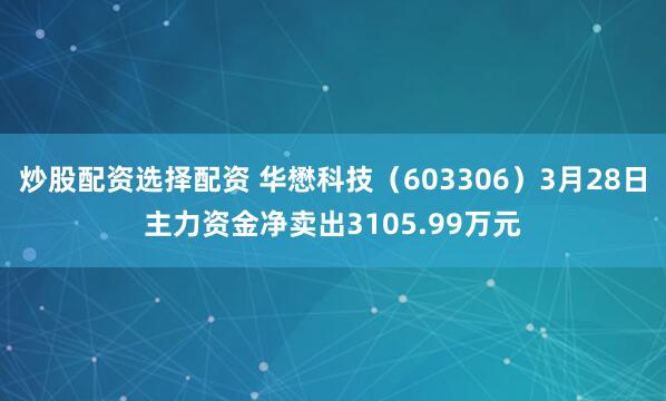 炒股配资选择配资 华懋科技（603306）3月28日主力资金净卖出3105.99万元