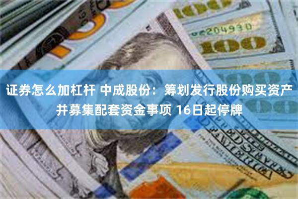证券怎么加杠杆 中成股份：筹划发行股份购买资产并募集配套资金事项 16日起停牌